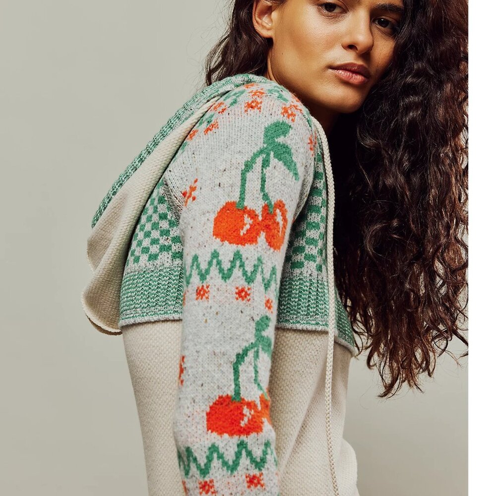 Free People Mint Green Cherry Intarsia Hoodie - Picture 3 of 7